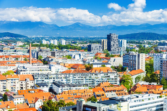Modern skyline, down town of city of Ljubljana, capital of Slovenia
