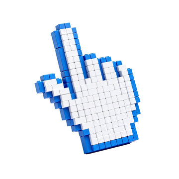 [Transparent Background PNG]3D pixelated computer mouse cursor pointing and clicking interface element