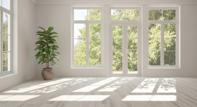 Modern indoor space with vertical greenery and floor plant