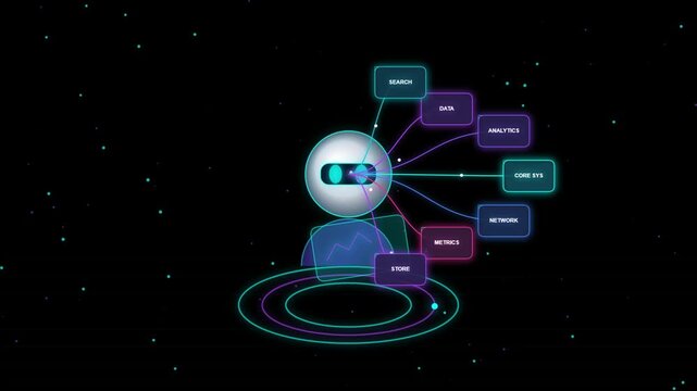 Friendly artificial intelligence robot assistant connecting smart data analytics chart nodes