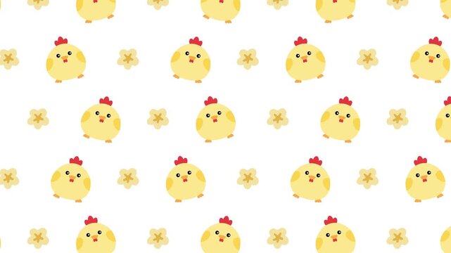 Seamless looping pattern of cute yellow chicks and small flowers