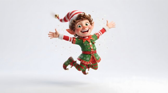 Happy christmas elf jumping in the air for merry christmas celebration with christmas character cheerful celebration