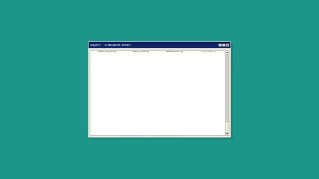 Retro 90s Style Computer Operating System File Explorer Window with Generic Document and Image Icons on Teal Background for Vintage Tech Aesthetic and Computing Nostalgia Concepts
