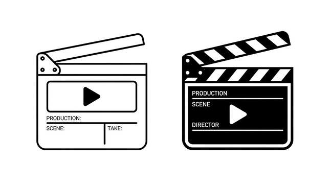Two classic film clapperboards with play button icons