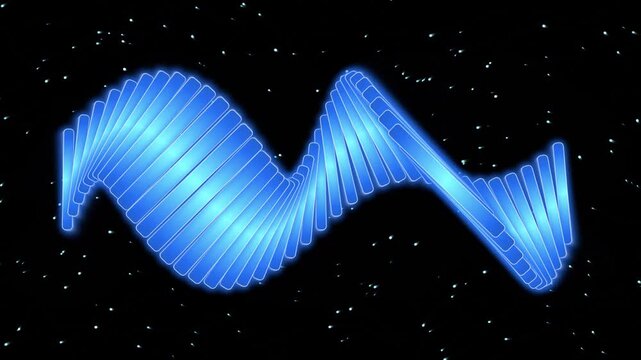 Futuristic 3d neon blue spiral slinky helix wave flowing across starry cosmic background