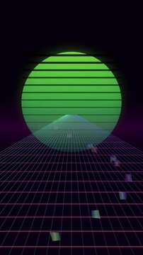 Synthwave Retro Sunset Grid Background Abstract Digital Vaporwave Animation