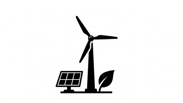 Green Energy and Sustainable Environment Icon, Windmill and Solar Energy Vector