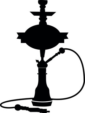 Black silhouette of a traditional hookah pipe isolated on a white background
