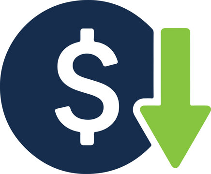 Dollar sign with a downward pointing arrow indicating financial loss or decreasing value