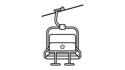 Fototapeta premium Ski Lift Icon: A minimalist line drawing depicts a ski lift chair suspended from a cable, ready to transport skiers up a mountain.