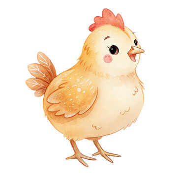 Cute watercolor illustration of a small yellow chick bird isolated