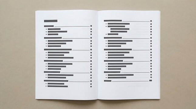 Open book showing a detailed table of contents with list items and page numbers for easy reading. Thesis layout inspiration