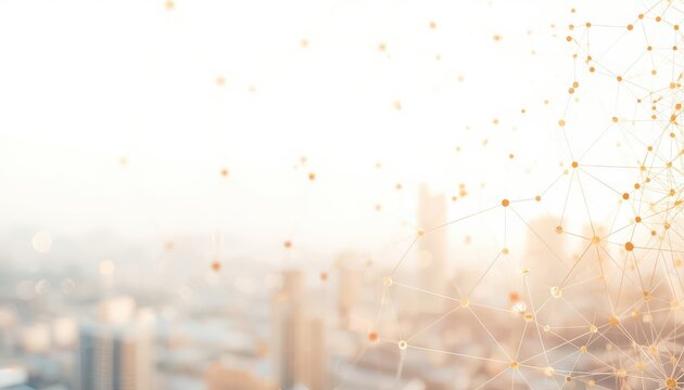 Glowing golden light particles emerging from a blurred city skyline backdrop with light bokeh abstract gold glowing background urban sunset city lights particle effect shimmering lig