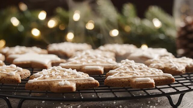 Time-lapse of Steam Rising from Fresh Gingerbread Cookies on a Christmas Rack