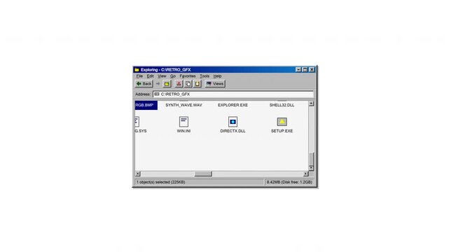 Retro operating system file explorer windows on white background