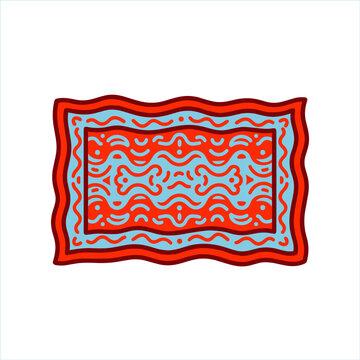 Red and blue patterned rectangular rug vector illustration