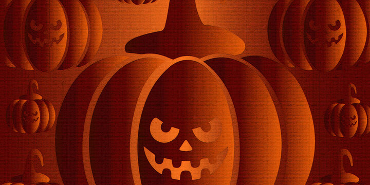 Spooky Dark Red Halloween Pumpkin Face Pattern Vector Backdrop