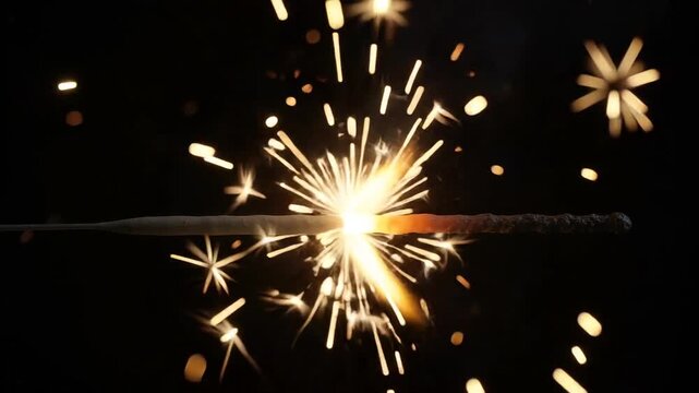 Horizontal sparkler burning along its wire like a fuse
