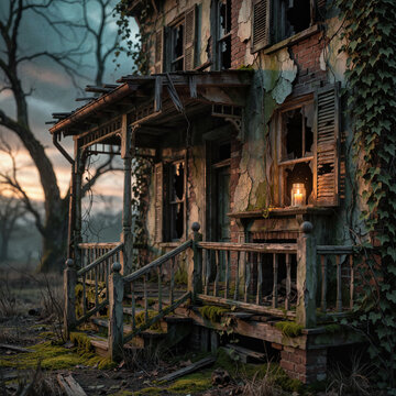 Haunted house, old worn-down abandoned home, creepy and spooky, Halloween concept