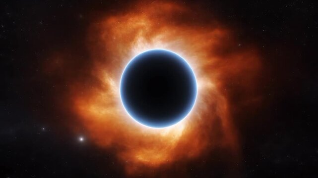 Cinematic animation of a black hole swirling in deep space. 4K Video
