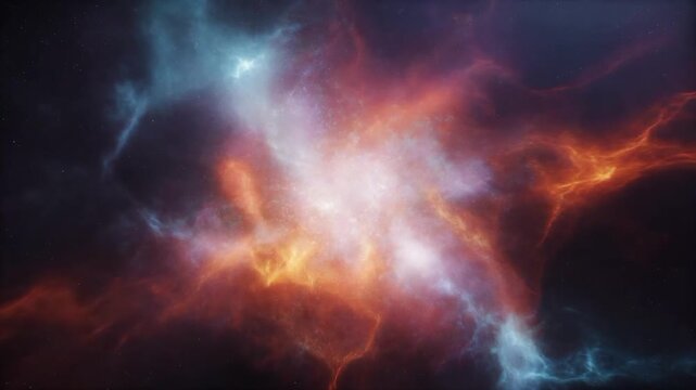 Cinematic cosmic nebula expansion with vibrant orange and purple gas. 4K Video
