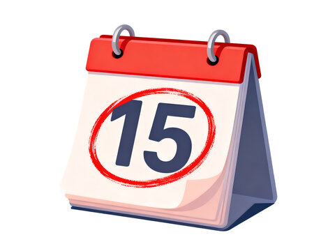[Transparent Background PNG]Desk Calendar Displaying The 15th Day Marked With A Red Circle