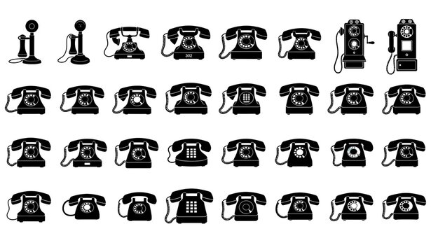 Vintage Old Telephone Silhouette Vector Collection with Classic Retro Phone Designs