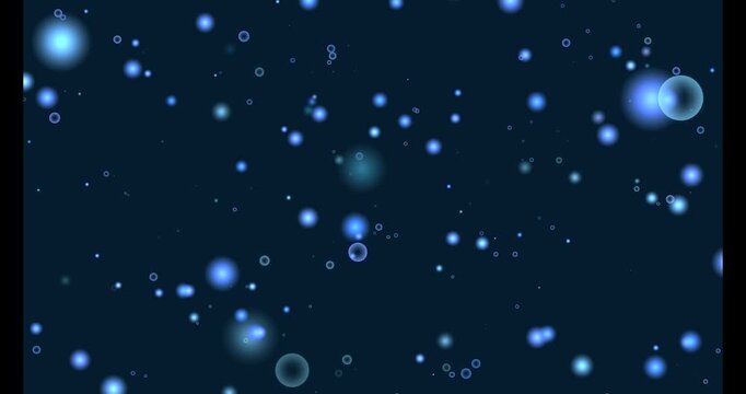 Floating blue glowing light orbs on dark background bubbles bokeh abstract particle night
