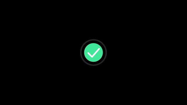 Circular progress ring drawing to success checkmark animation with echo wave, complete state UI element motion graphic on dark backdrop for mobile application confirmation status screen
