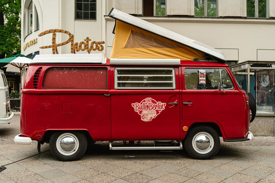 Berlin, Germany - May 9, 2026. Volkswagen camper van displayed at Classic Days Berlin
