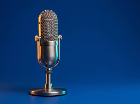Retro Style Vocal Microphone Close Up on Blue Wall