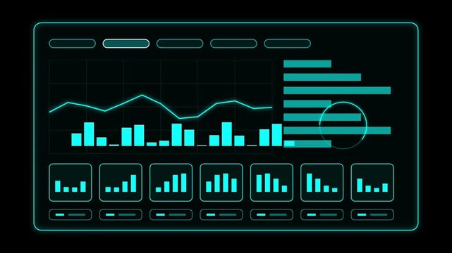 Cyan digital data dashboard UI chart graph animation loop