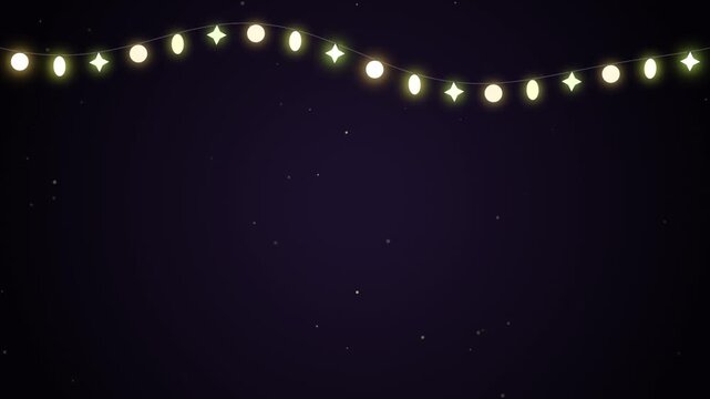 Swinging glowing string lights festive night background loop