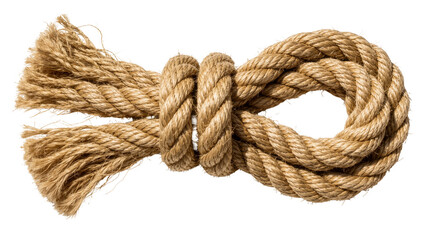 Thick natural fiber rope tied in a knot, isolated on transparent background © STUDIOP