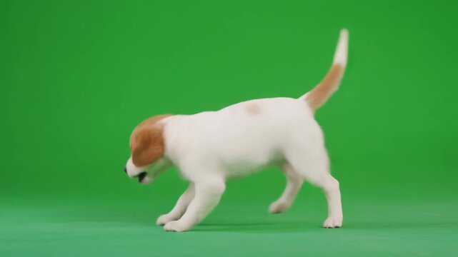 Photorealistic Playful Baby Dog Isolated on Green Screen