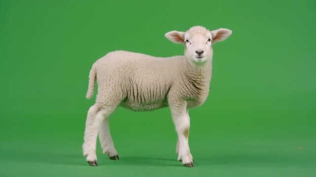 Cute Fluffy Baby Sheep Isolated on Chroma Key Background