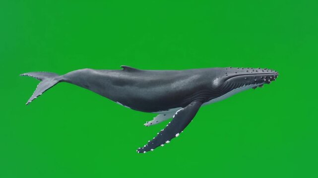 Photorealistic Humpback Whale Swimming on Green Background