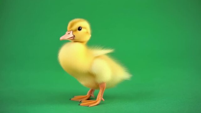 Cute Fluffy Baby Duck Moving Isolated on Chroma Key Background