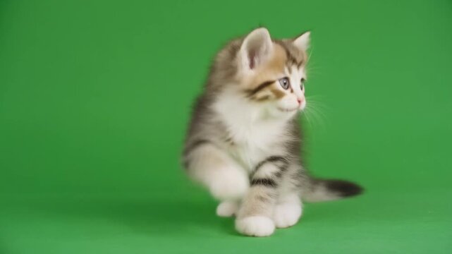 Cute Baby Cat Playing Isolated on Chroma Key Background