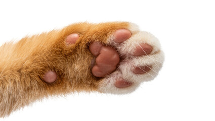 Ginger cat paw pads with soft fur, isolated on transparent background © STUDIOP