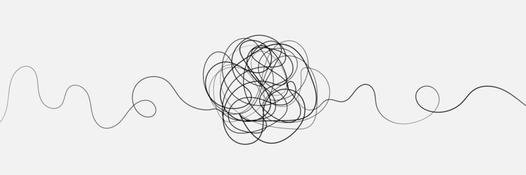 Hand-drawn scribbles of tangled intertwined lines in different shapes and size. editable line. adjustable stroke width on white background. EPS 10 .