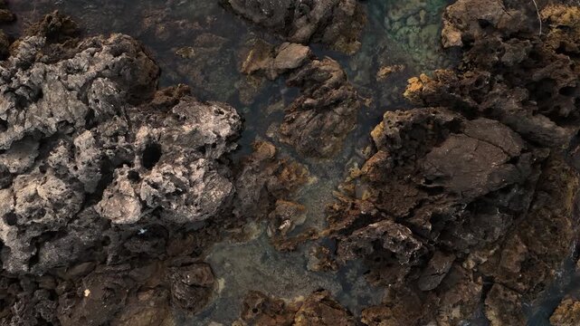 Porous Rocks and Clear Tide Pools in Himare Albania