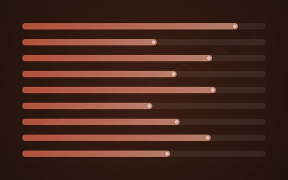 Horizontal progress bars featuring glowing end points in terracotta brown for data monitoring use.