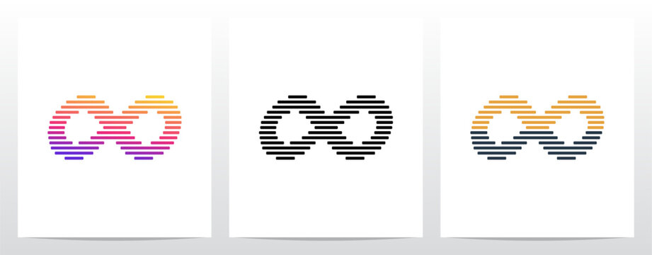 Infinity symbol made of sleek parallel horizontal stripes stacked slightly slanted 