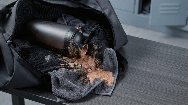 Gym Bag Spill Protein Shake Mess