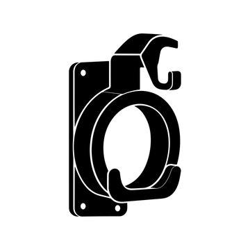 Vector Illustration of Wall Mount Electric Vehicle Charging Cable Holster, Black Silhouette Nozzle Dock, EV Hose Hanger, Isolated White Background