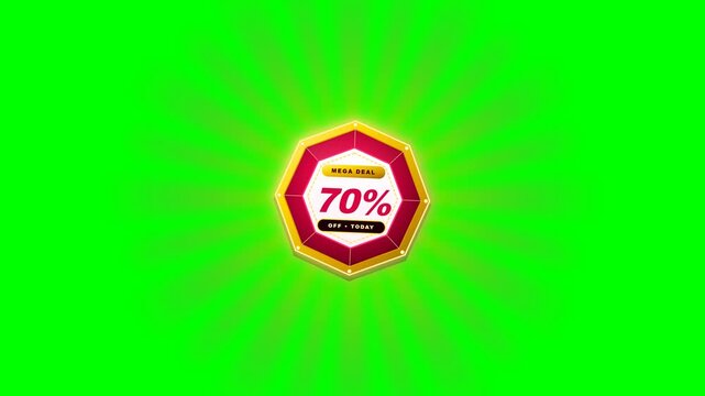 Luxurious faceted diamond gem burst badge animation with sparkling starburst rays, golden beveled borders, floating crystal glints, and energetic bounce dynamics for mega deals and luxury retail sales