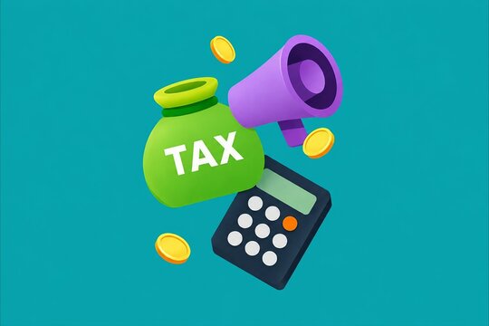 Illustration of tax collection with money and megaphone