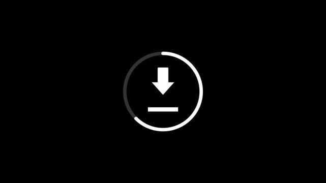 Download icon animation isolated on black background, downloading icon in circle with arrow animated, motion graphics of down load arrow concept