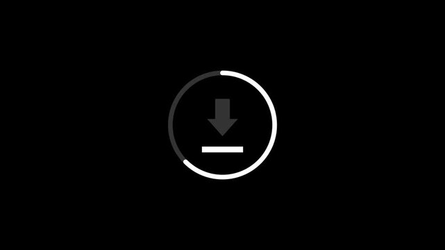 Download icon animation isolated on black background, downloading icon in circle with arrow animated, motion graphics of down load arrow concept
